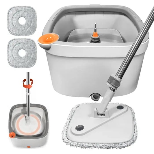 KZKR Spin Mop and Bucket System with Dual Compartment Mop Bucket & Thick Washable Microfiber Pads for Home Cleaning Household Items