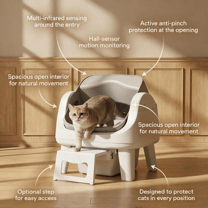 Self Cleaning Cat Litter Box with Safety Sensors & Easy Step for Senior Cats