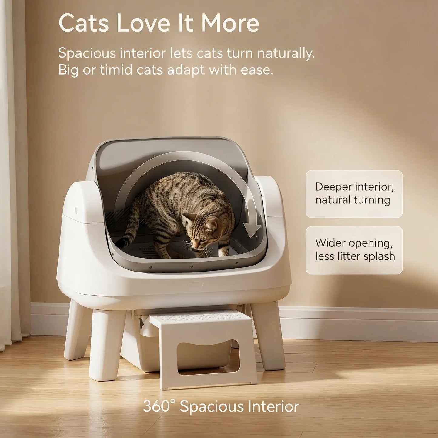 Self Cleaning Cat Litter Box with Safety Sensors & Easy Step for Senior Cats
