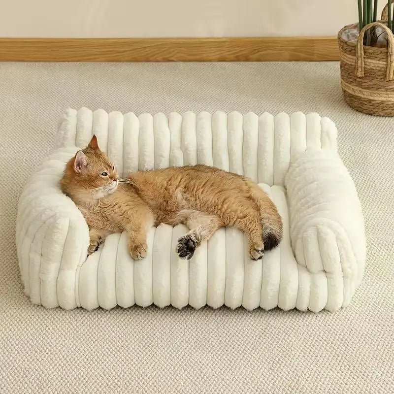 Cute Cat Couch for Pets - Fluffy Dog Bed Small Medium Size Dog with Premium Soft Corduroy Fleece, Pet Sofa with Removable Washable Cover, Supportive Couch Bed for Small Dogs， Four-Season Sleeping Basket Style Cat Bed, Shaped Beds