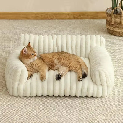 Cute Cat Couch for Pets - Fluffy Dog Bed Small Medium Size Dog with Premium Soft Corduroy Fleece, Pet Sofa with Removable Washable Cover, Supportive Couch Bed for Small Dogs， Four-Season Sleeping Basket Style Cat Bed, Shaped Beds