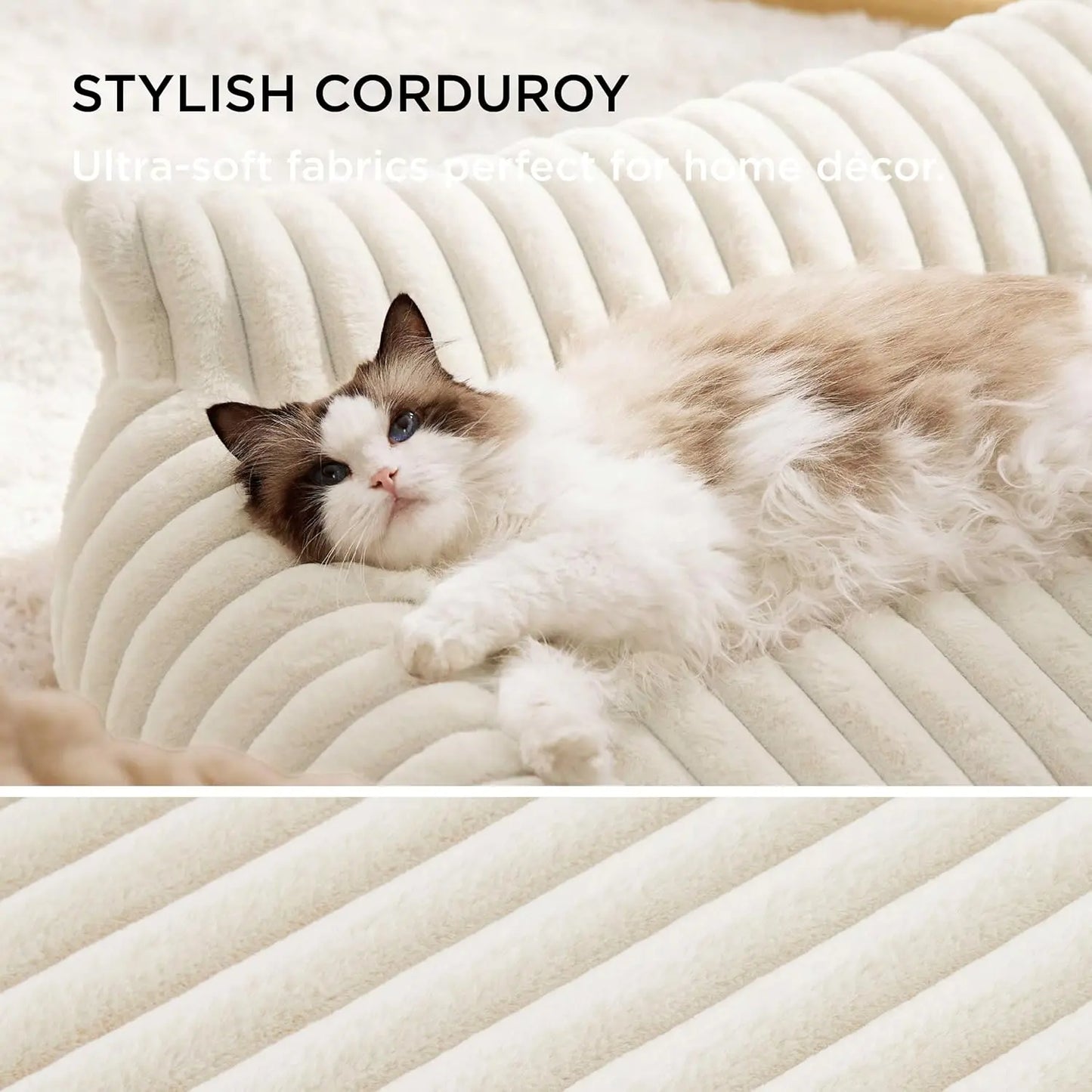 Cute Cat Couch for Pets - Fluffy Dog Bed Small Medium Size Dog with Premium Soft Corduroy Fleece, Pet Sofa with Removable Washable Cover, Supportive Couch Bed for Small Dogs， Four-Season Sleeping Basket Style Cat Bed, Shaped Beds
