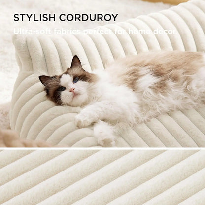 Cute Cat Couch for Pets - Fluffy Dog Bed Small Medium Size Dog with Premium Soft Corduroy Fleece, Pet Sofa with Removable Washable Cover, Supportive Couch Bed for Small Dogs， Four-Season Sleeping Basket Style Cat Bed, Shaped Beds