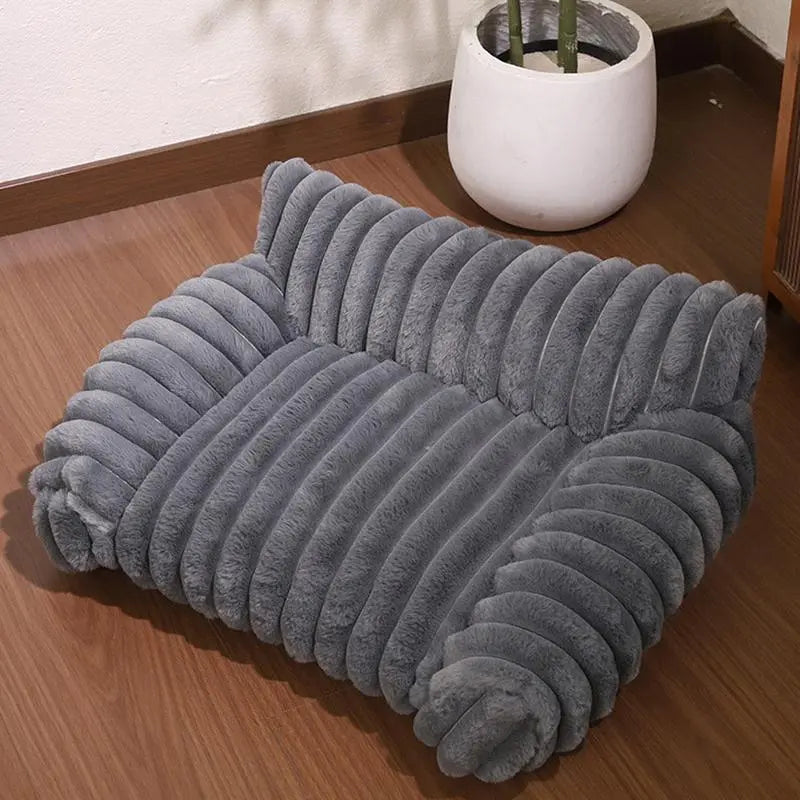 Cute Cat Couch for Pets - Fluffy Dog Bed Small Medium Size Dog with Premium Soft Corduroy Fleece, Pet Sofa with Removable Washable Cover, Supportive Couch Bed for Small Dogs， Four-Season Sleeping Basket Style Cat Bed, Shaped Beds