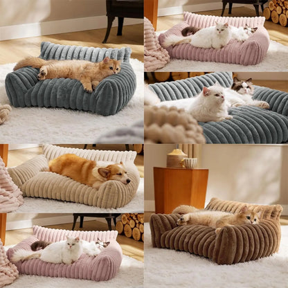 Cute Cat Couch for Pets - Fluffy Dog Bed Small Medium Size Dog with Premium Soft Corduroy Fleece, Pet Sofa with Removable Washable Cover, Supportive Couch Bed for Small Dogs， Four-Season Sleeping Basket Style Cat Bed, Shaped Beds