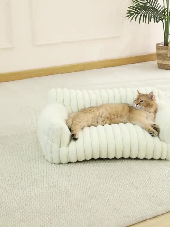 Cute Cat Couch for Pets - Fluffy Dog Bed Small Medium Size Dog with Premium Soft Corduroy Fleece, Pet Sofa with Removable Washable Cover, Supportive Couch Bed for Small Dogs， Four-Season Sleeping Basket Style Cat Bed, Shaped Beds