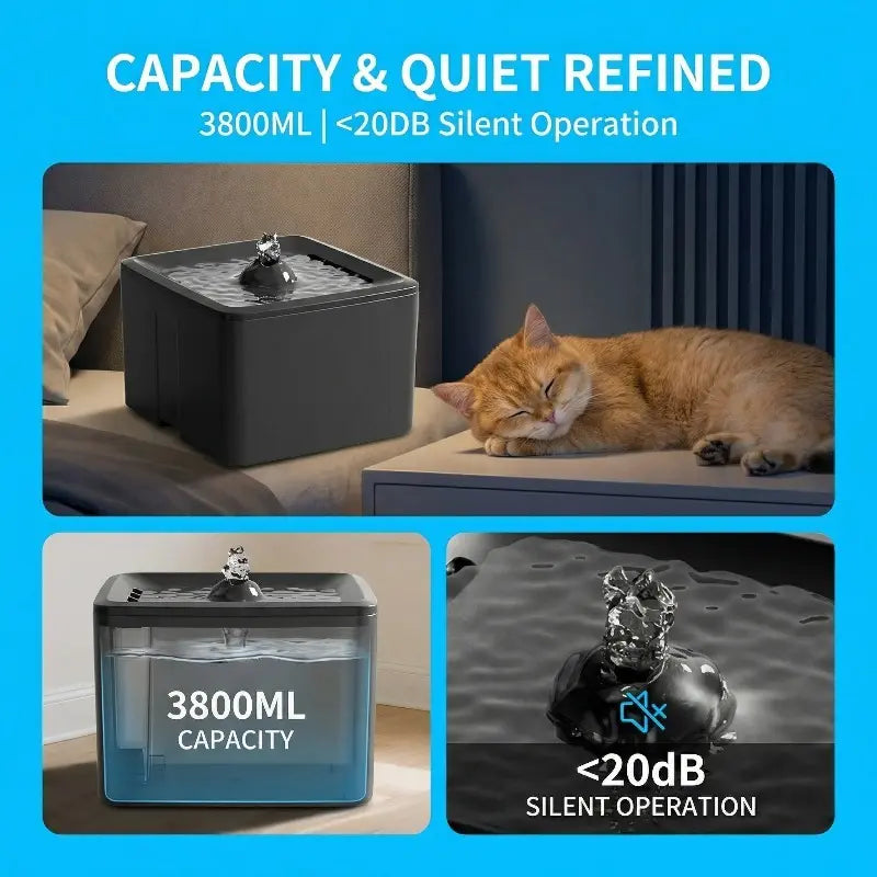 Ultra Quiet 3800ML Circulating Pet Water Fountain, USB Powered Easy Clean Pet Water Bowl, Automatic Silent Cat Dog Water Dispenser for Kittens Puppies, <20dB Silent Pet Drinking Fountain Bite Resistant Inflatable Balls Set feeder