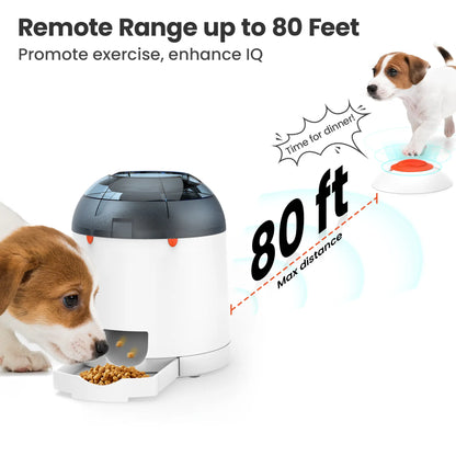 Puzzle Feeder Toy, Interactive IQ Training, Electronic Dog & Cat Toys, Automatic Rechargeable Treat Dispenser, Push Remote for Food Dispensing for All Breeds, 280ml Capacity