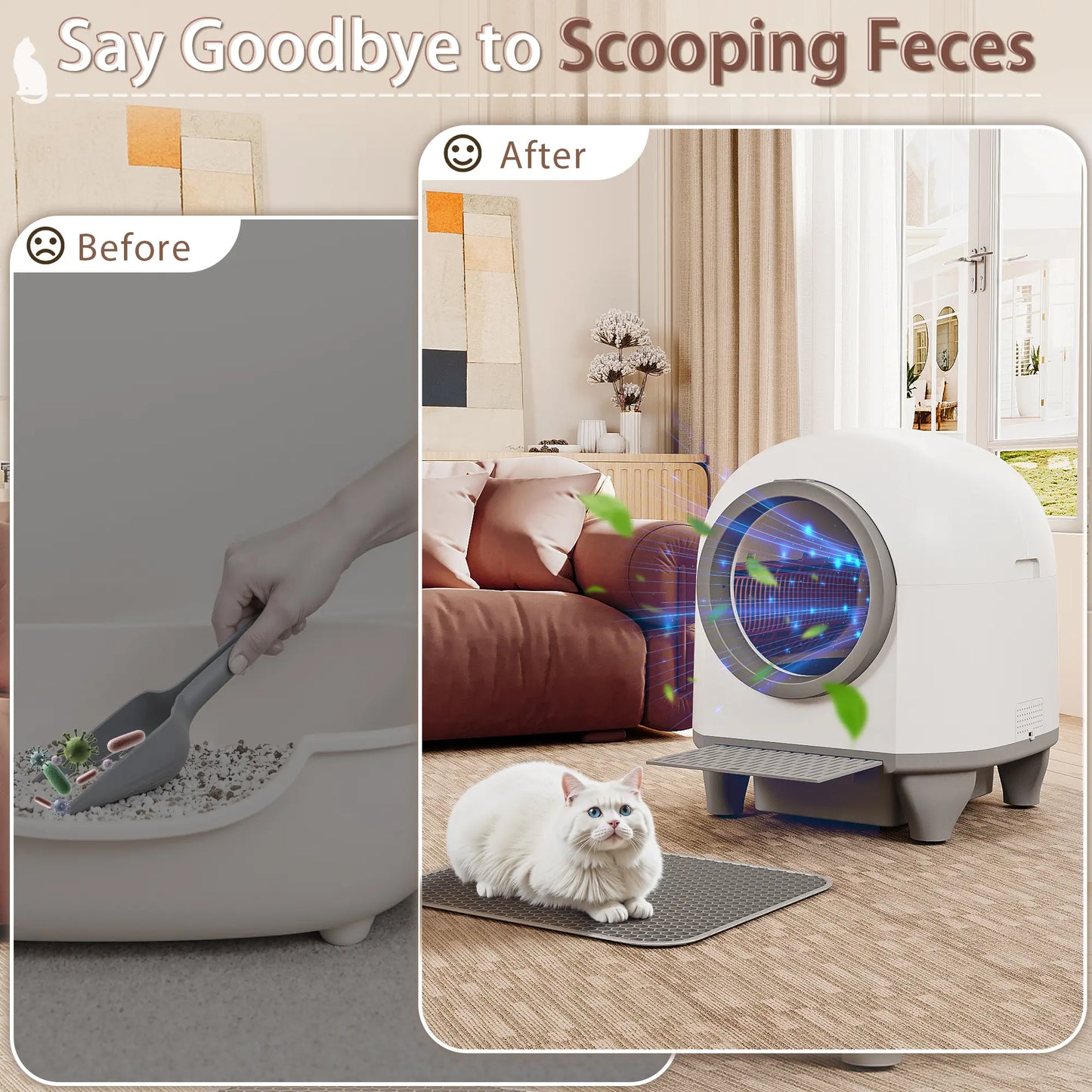 90L Self-Cleaning Cat Litter Box with WiFi App & Smart Sensors