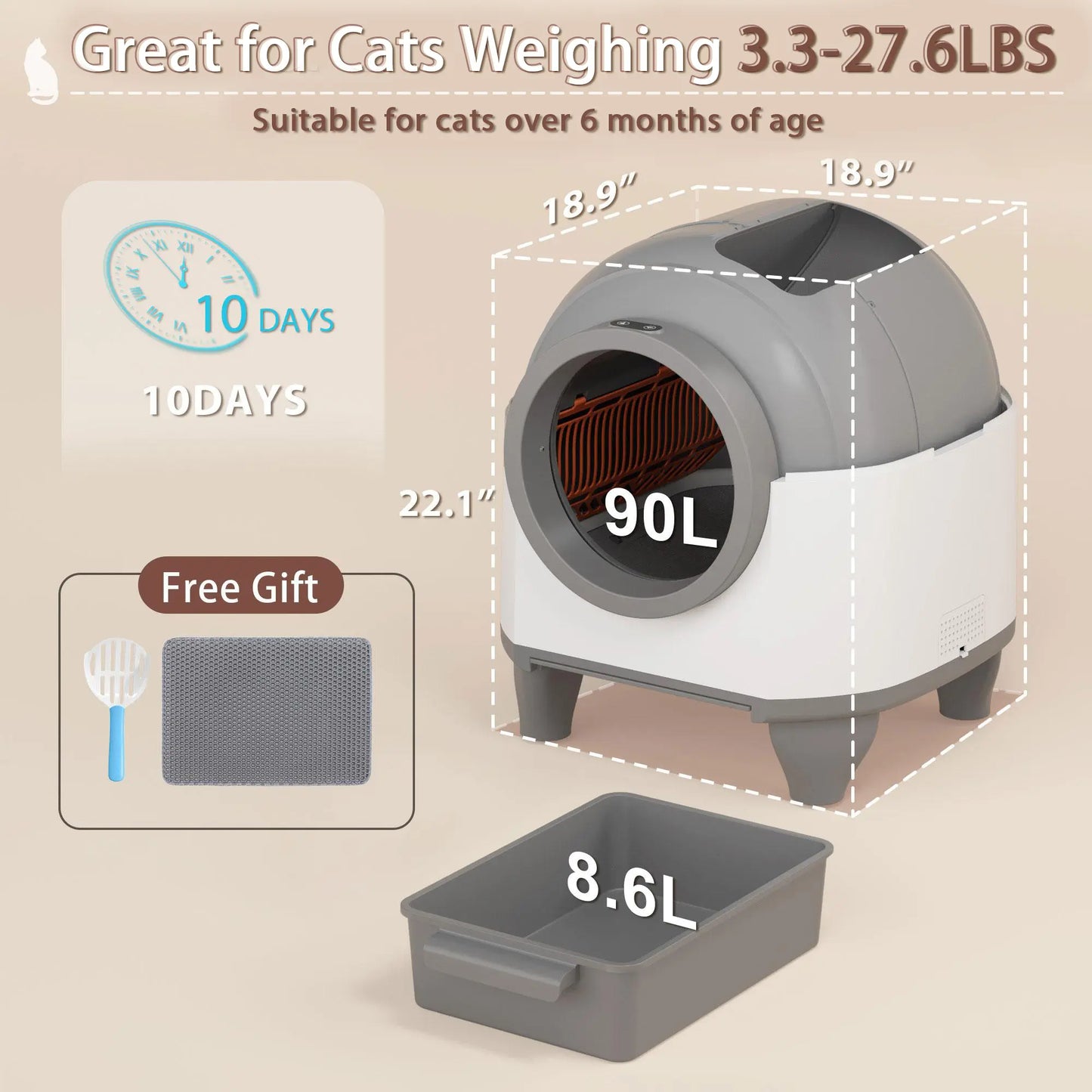 90L Self-Cleaning Cat Litter Box with WiFi App & Smart Sensors
