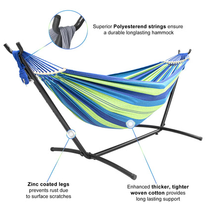 Hammock with Stand Included 450lb Capacity Steel Stand, Premium Carry Bag Included and Two Anti Roll Balance Beam