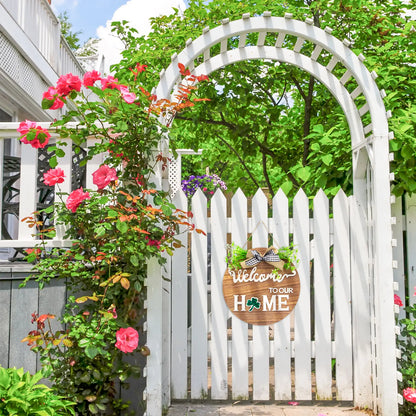 All-Season Front Door Decoration, Wooden Welcome Sign 12x12 Inch Round Hanging Wreath for Porch, Entryway, and Home Wall Decor
