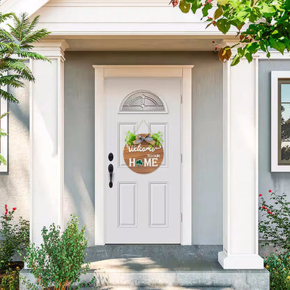 All-Season Front Door Decoration, Wooden Welcome Sign 12x12 Inch Round Hanging Wreath for Porch, Entryway, and Home Wall Decor